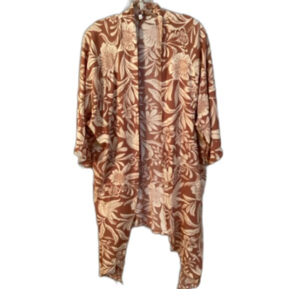 PATRONS OF PEACE SZ LARGE
CARMEL OPEN FRONT KIMONO FLORAL BIRDS - Picture 1 of 7